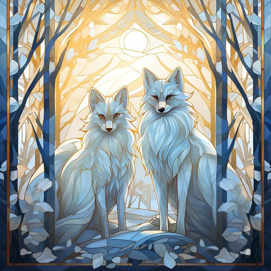 DIY Diamond Painting - Full Round / Square - Stained Glass White Wolf
