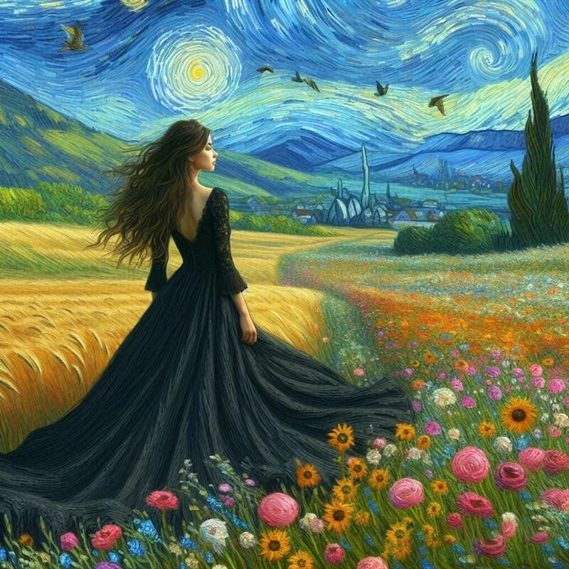 Girl Under Starry Sky diamond art