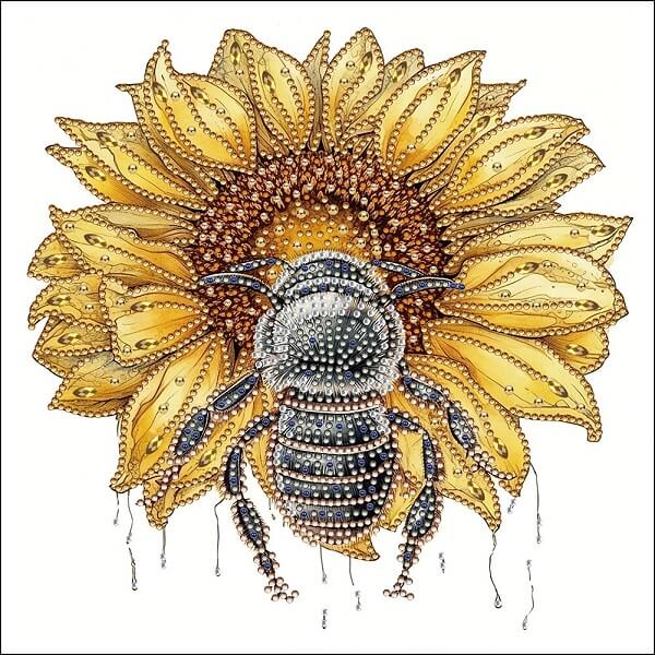 Sunflower & Bee Crystal Rhinestone Diamond Painting F