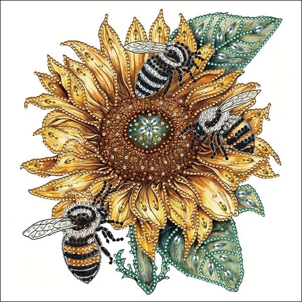 Sunflower & Bee Crystal Rhinestone Diamond Painting D
