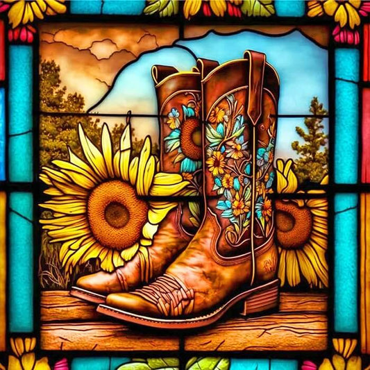 Sunflower Boots Stained Glass Diamond Painting