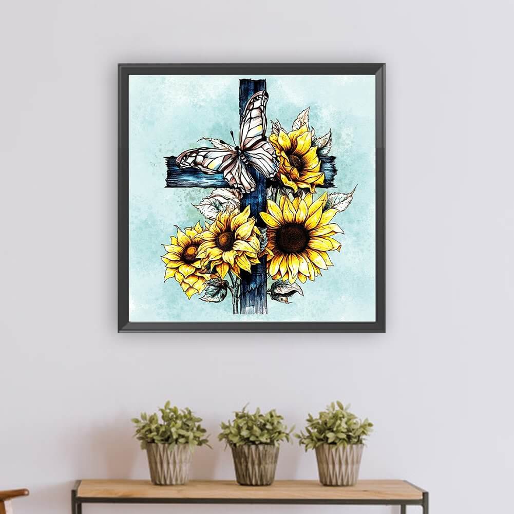 Sunflower Butterfly Cross 5D DIY Diamond Painting Kit