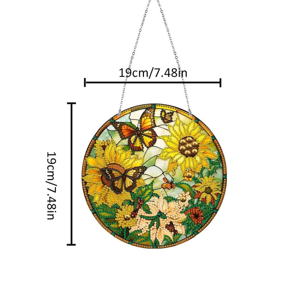 Sunflower And Butterfly DIY Diamond Painting Vintage Hanging Ornament Size