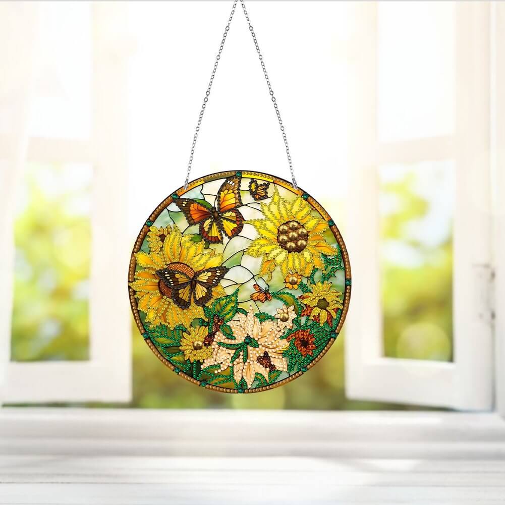 Sunflower And Butterfly DIY Diamond Painting Vintage Hanging Ornament