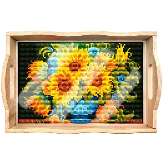 DIY Sunflower Diamond Painting Decor Wooden Food Tray