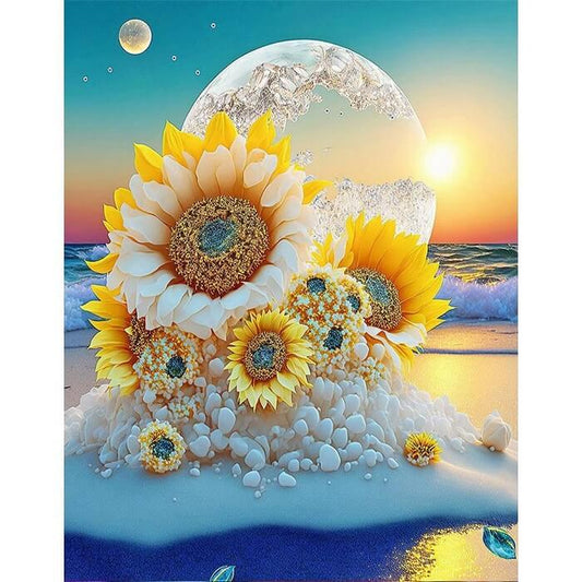 Diamond Painting Kit - Full Round / Square Drill - Sunflower & Beach