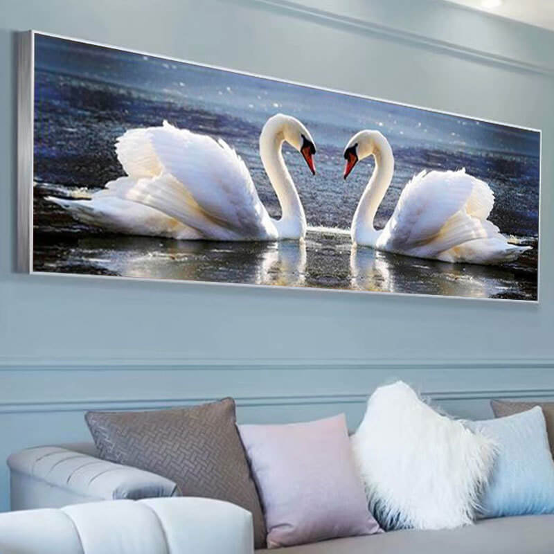 swan couple in lake diamond painting kit