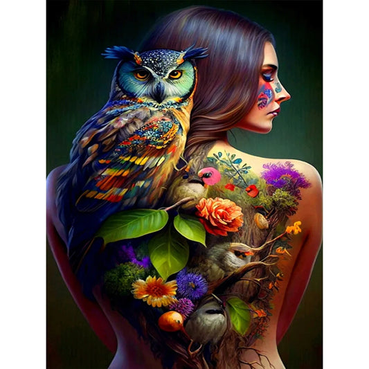 tattoo girl with owl diamond painting