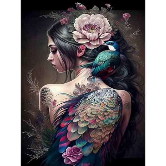tattoo girl with peacock diamond painting