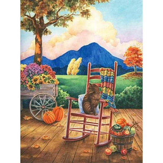 Diamond Painting - Full Round / Square - Thanksgiving Harvest Pumpkin and Cat