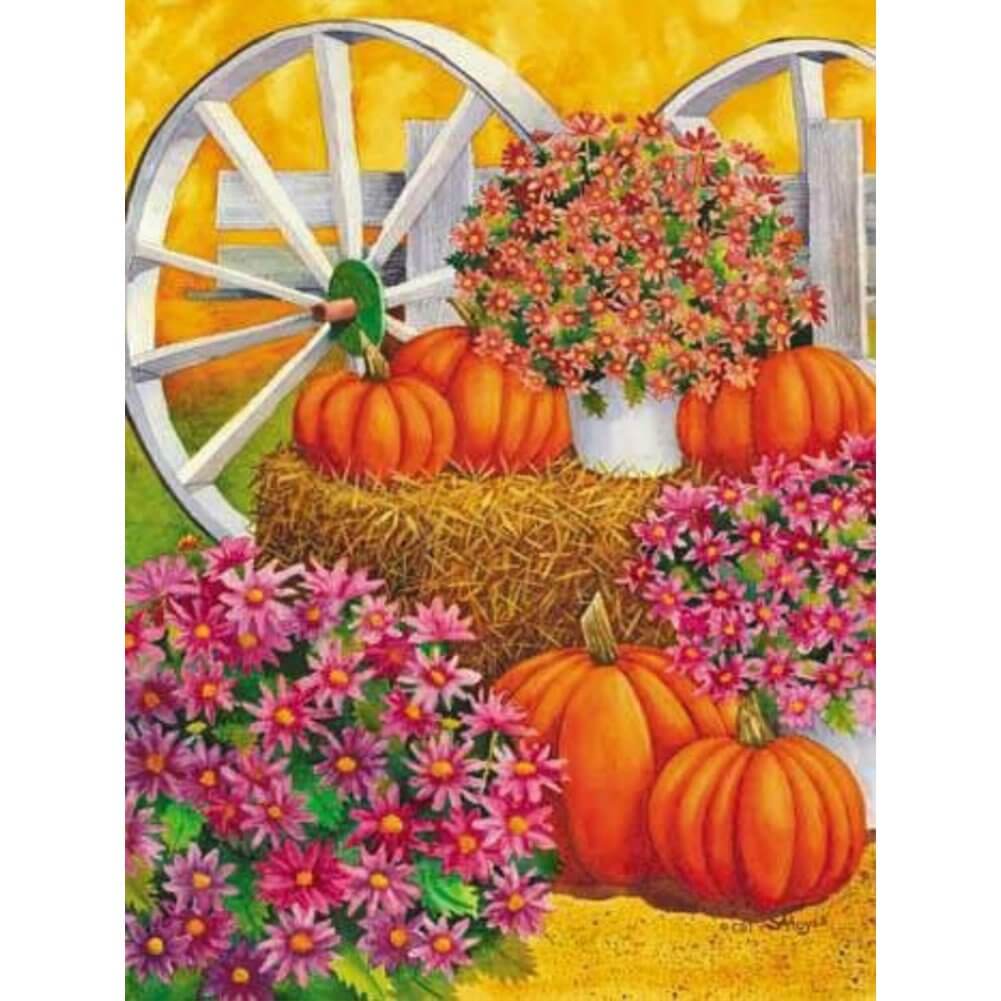 Diamond Painting - Full Round / Square - Thanksgiving Harvest Pumpkin Flowers