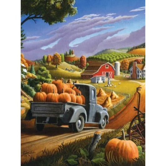 Diamond Painting - Full Round / Square - Thanksgiving Harvest Tractor