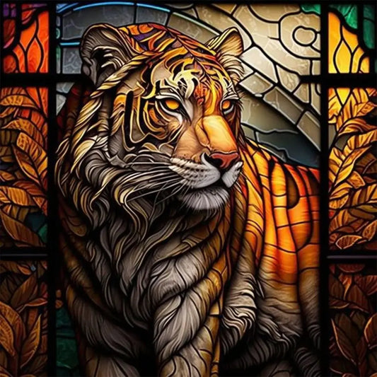 5D DIY Diamond Painting Kit - Full Round / Square - Tiger Stained Glass