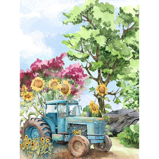 Diamond Painting - Full Round / Square - Tractor & Sunflowers