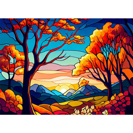 tree view stained glass diamond painting
