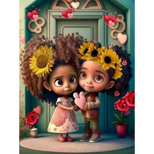 Diamond Painting - Full Round / Square - Two Cute Girls With Sunflower