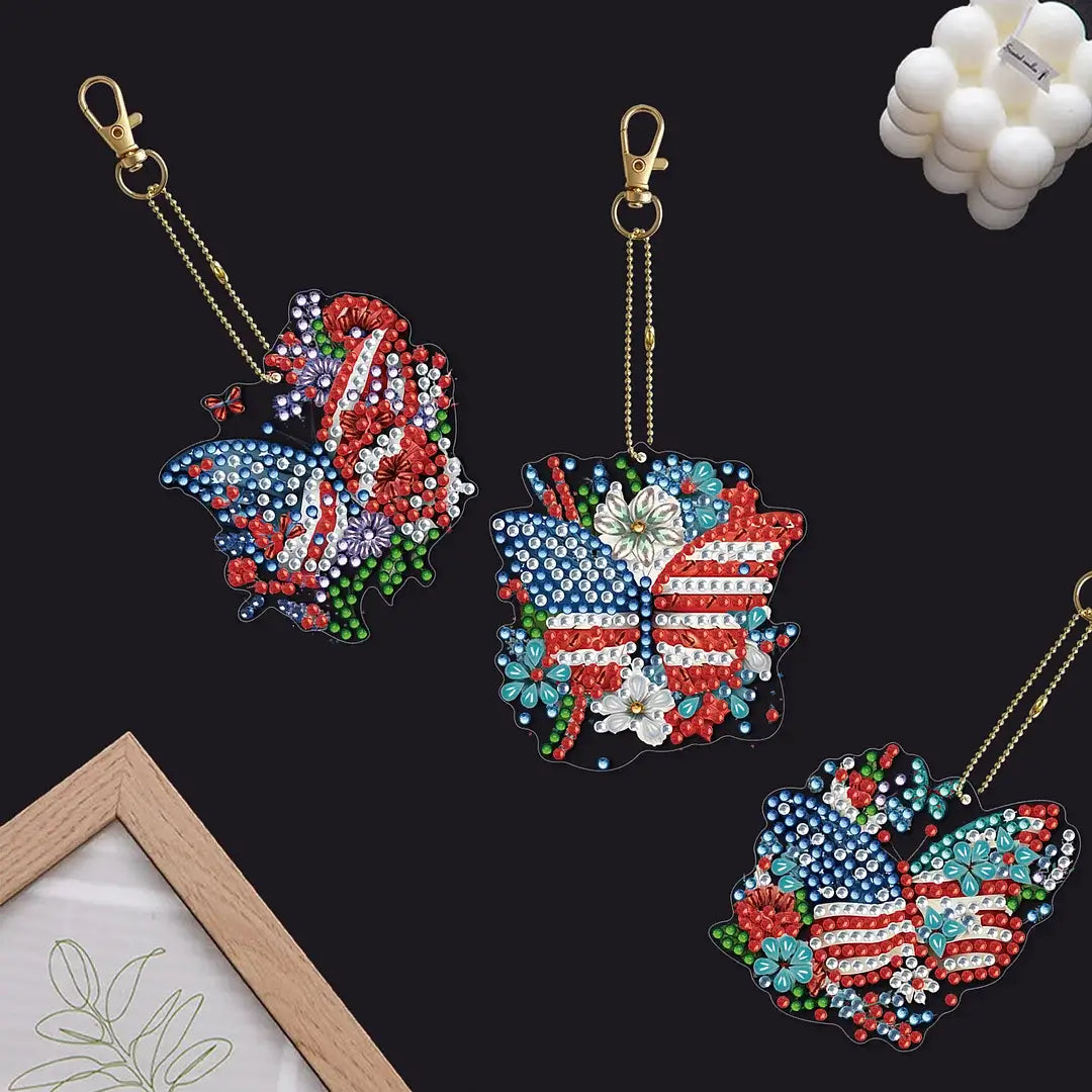 US Flag Butterfly DIY Diamond Painting Keychains / Bag Pendants