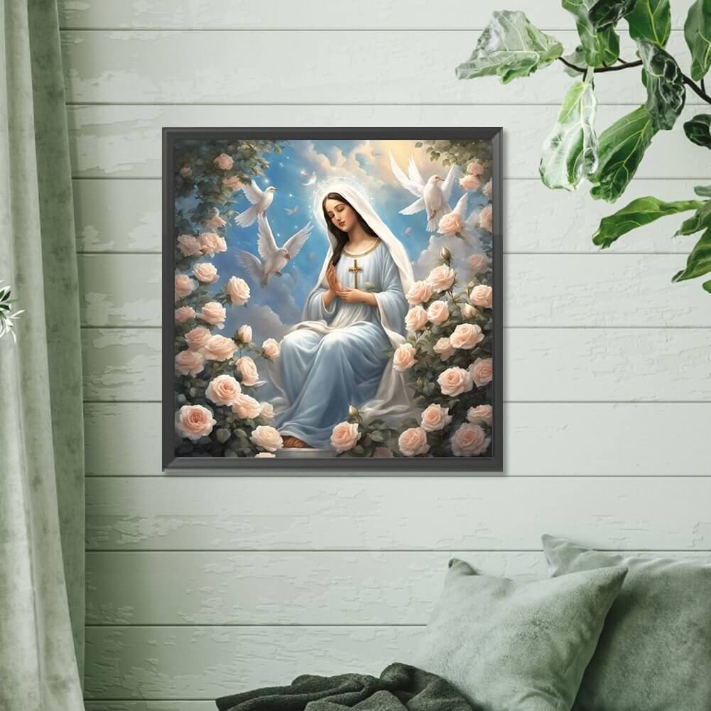 Virgin Mary And Rose Religion Diamond Art