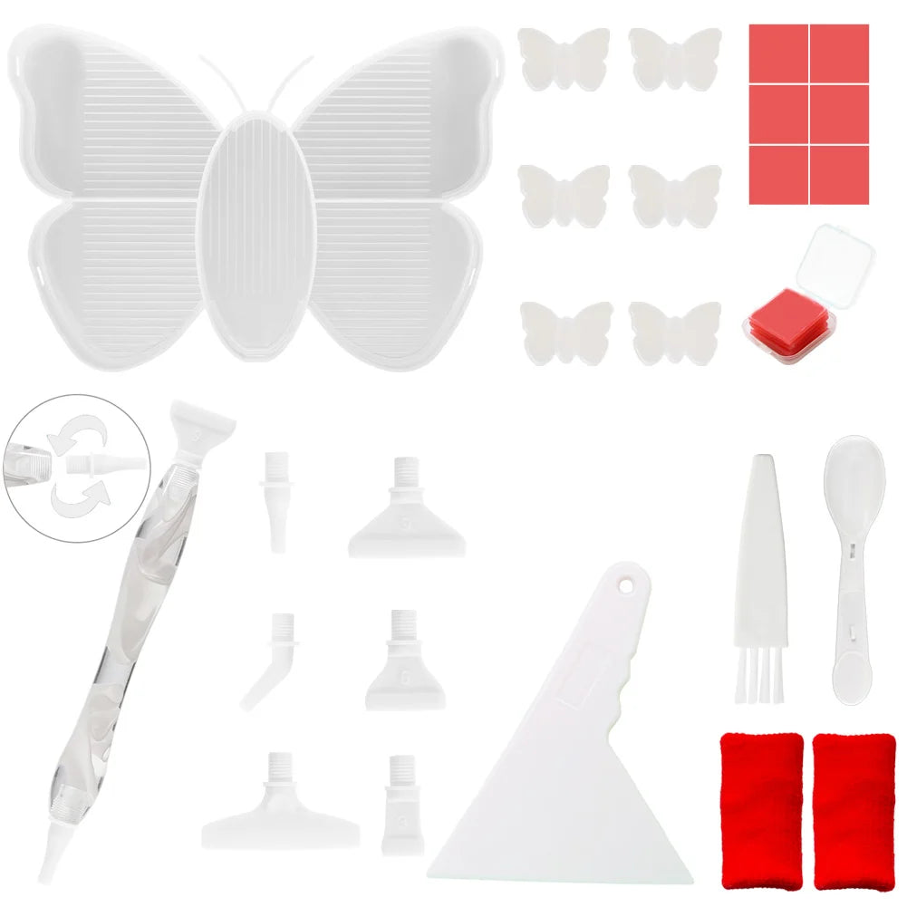 Transparent Painting Butterfly Shaped Diamond Painting Beads Trays And Drill Pens Kit B