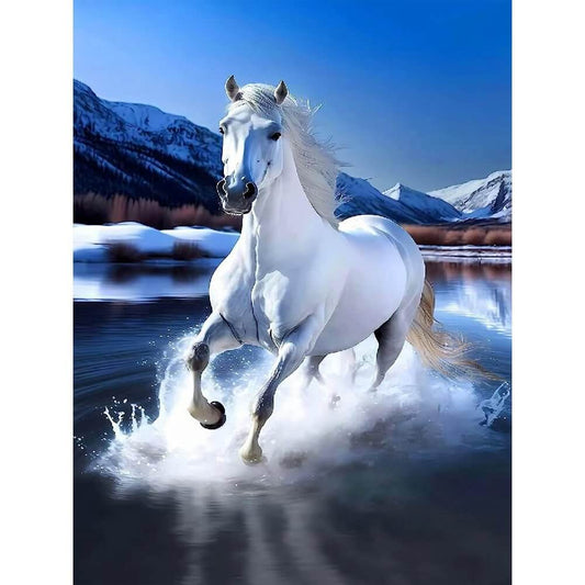 Diamond Painting - Full Round / Square - Running Horse In River