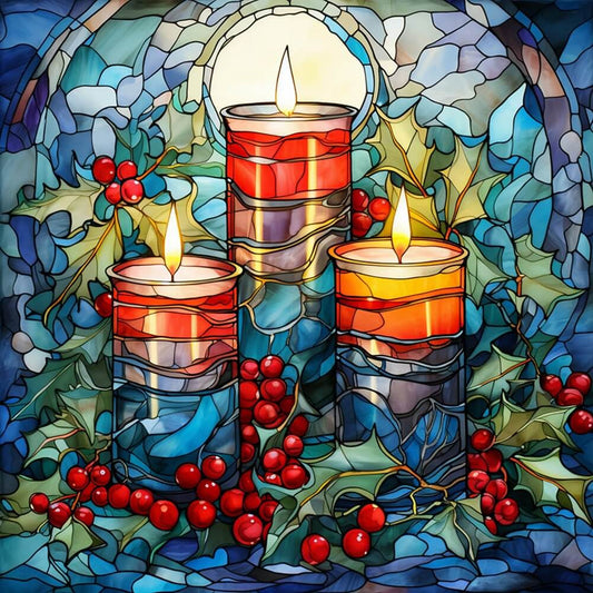 Xmas Candle Stained Glass 5D DIY Diamond Painting