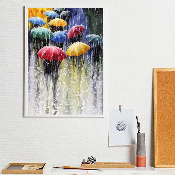 Painting By Numbers Kit DIY Raining Street Hand Painted Canvas Oil Art Picture