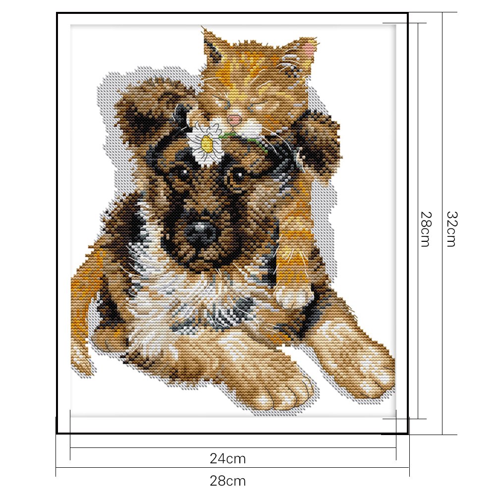 14ct Stamped Cross Stitch - Dog Cat (28*32cm)