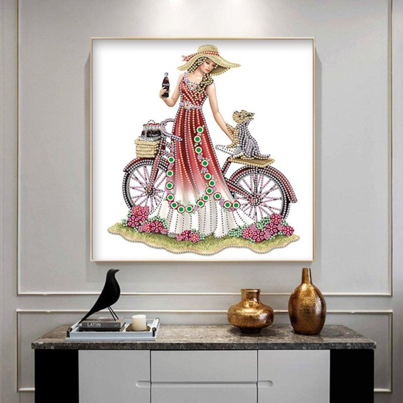 DIY 5D Crystal Rhinestone Diamond Painting Kit Bicycle Lady (35*35cm)