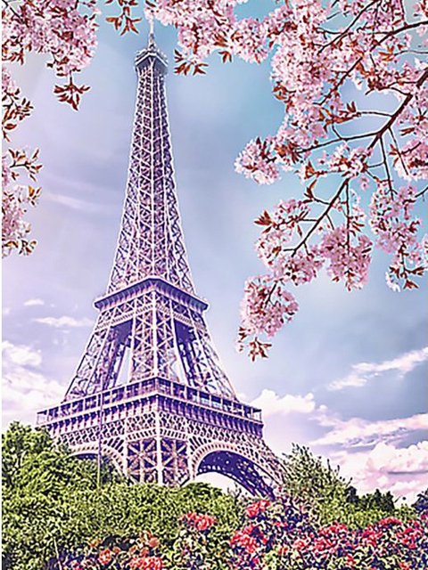 Eiffel Tower and cherry blossom Diamond Painting 