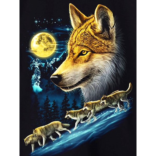 Wolves & Flag hot Framed 5D Diamond Painting