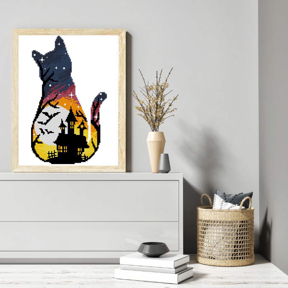 Ponto cruz estampado 11 ct - gato de Halloween (30*40 cm)