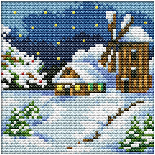 14ct Stamped Cross Stitch Korean Small Landscape Winter(16*16cm)