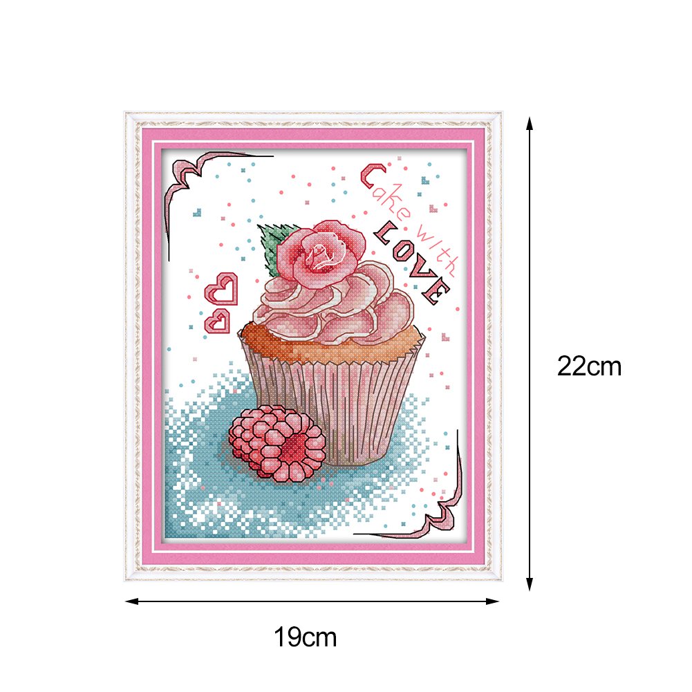 Ponto cruz estampado 14 quilates - Cupcake de amor (22 x 19 cm)