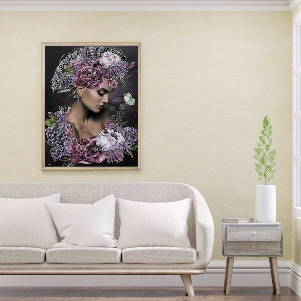 Diamond Painting - Full Round - Flower And Lady