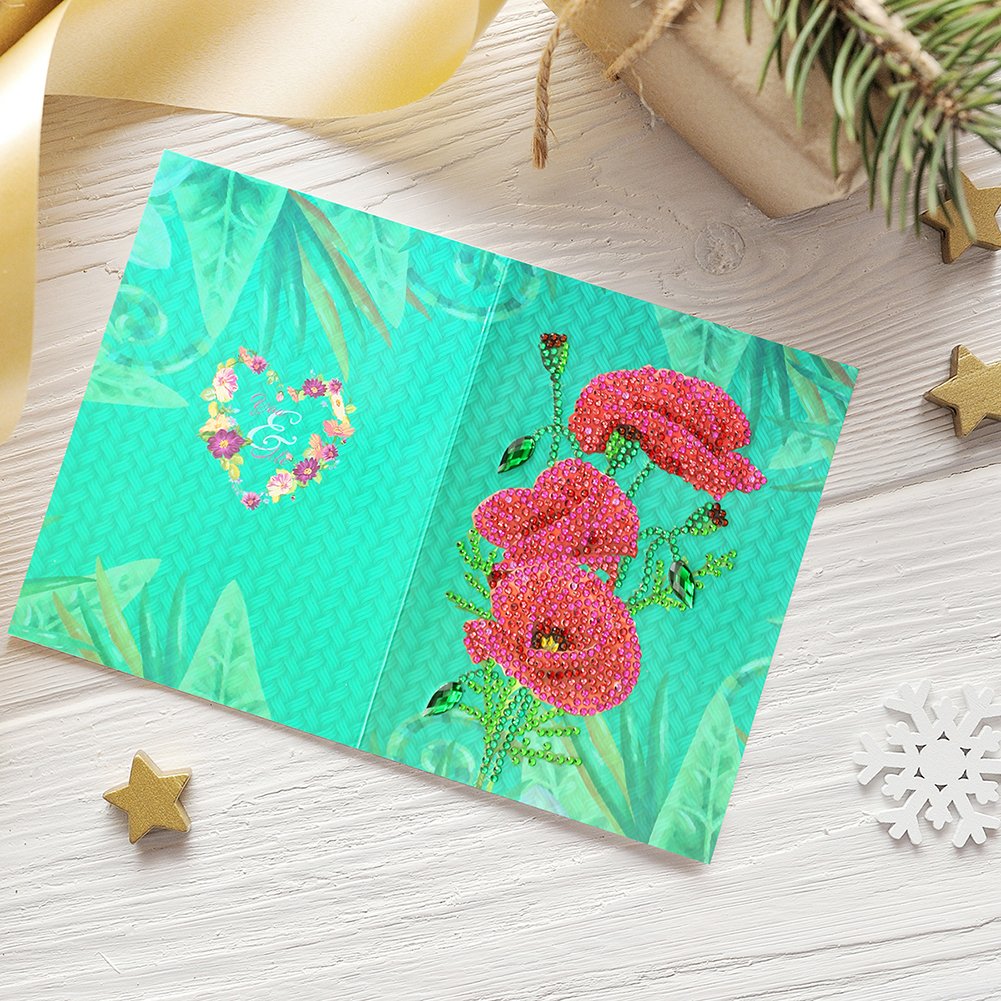 DIY Diamond Painting Greeting Card - Red Flower