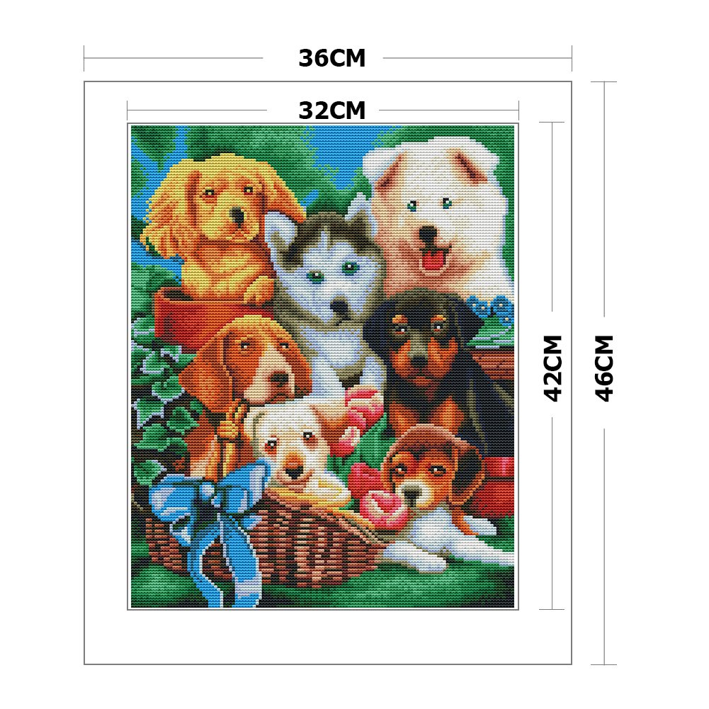 Ponto Cruz Estampado 11ct - Cães (36*46cm) C