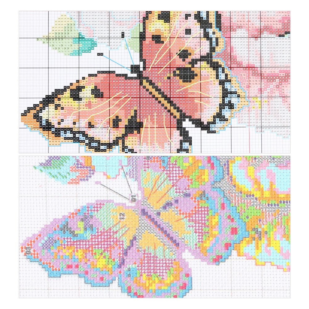 Punto de Cruz Estampado 11ct - Mariposas de Colores Volando (40*55cm)
