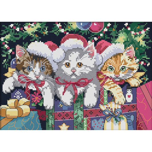 14ct Stamped Cross Stitch Christmas Cats (30*21cm)