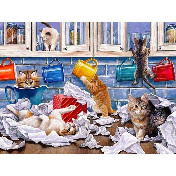 Painting By Numbers Kit DIY Naughty Cat Hand Painted Canvas Oil Art Picture