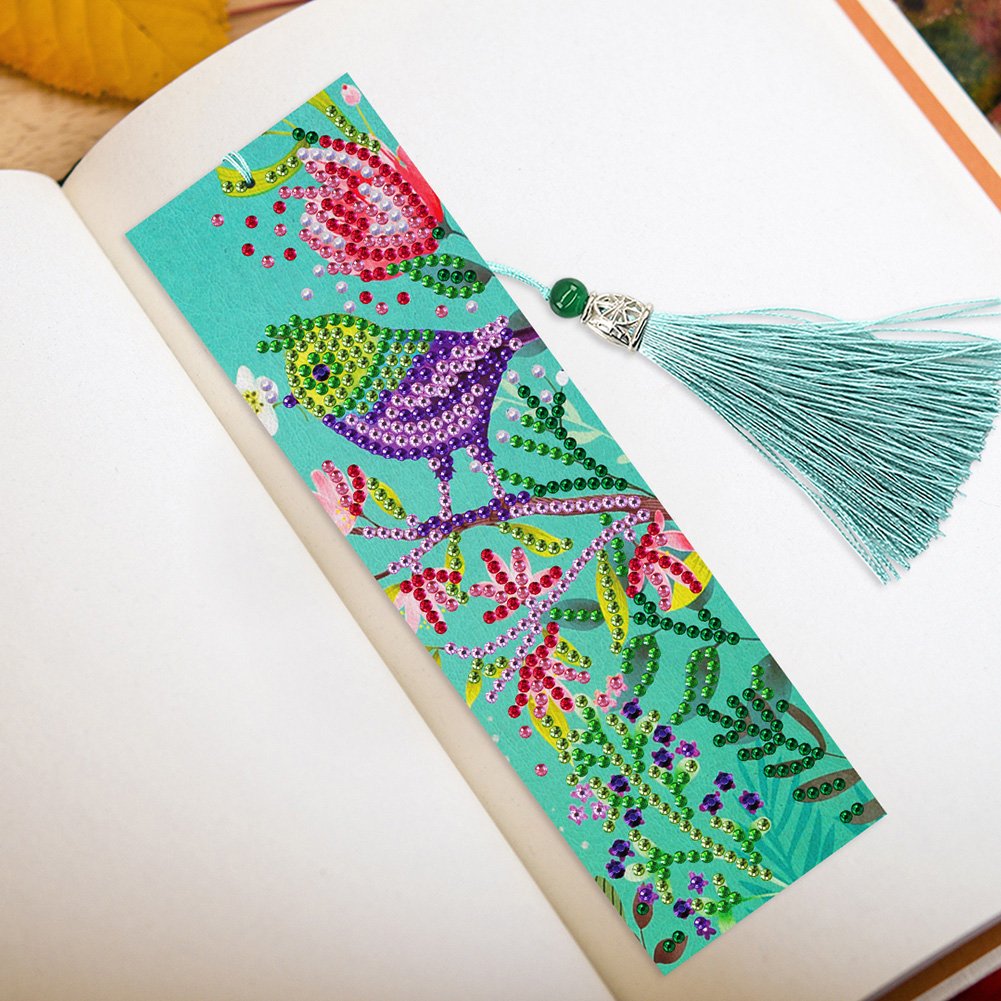 2pcs Diamond Painting Bookmark DIY Flowers Leather Tassel Book Marks Craft