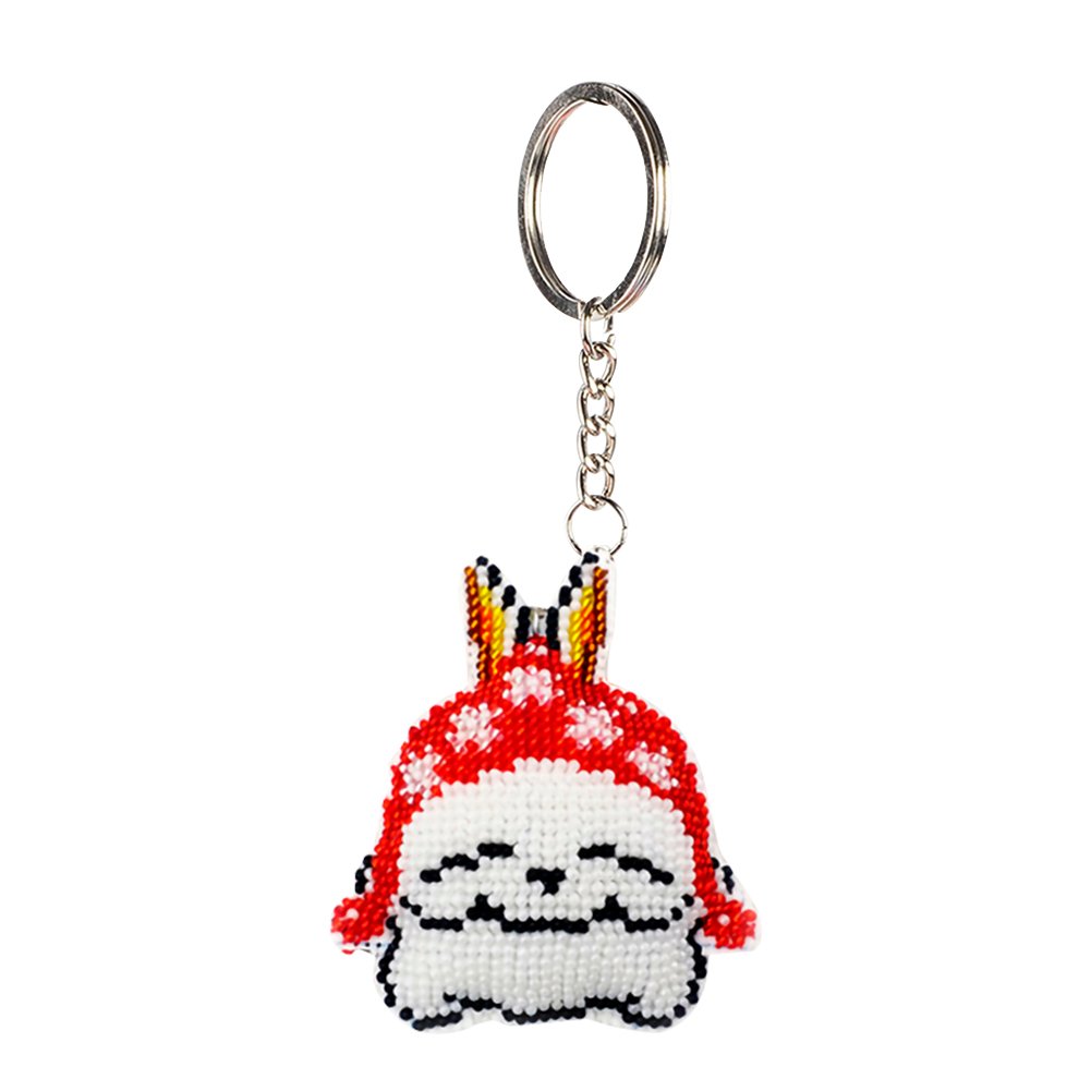 Rabbit Stamped Beads Cross Stitch Keychain