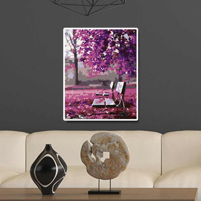 Oil Painting By Numbers Kits Chair under Tree Picture Drawing Acrylic Canvas