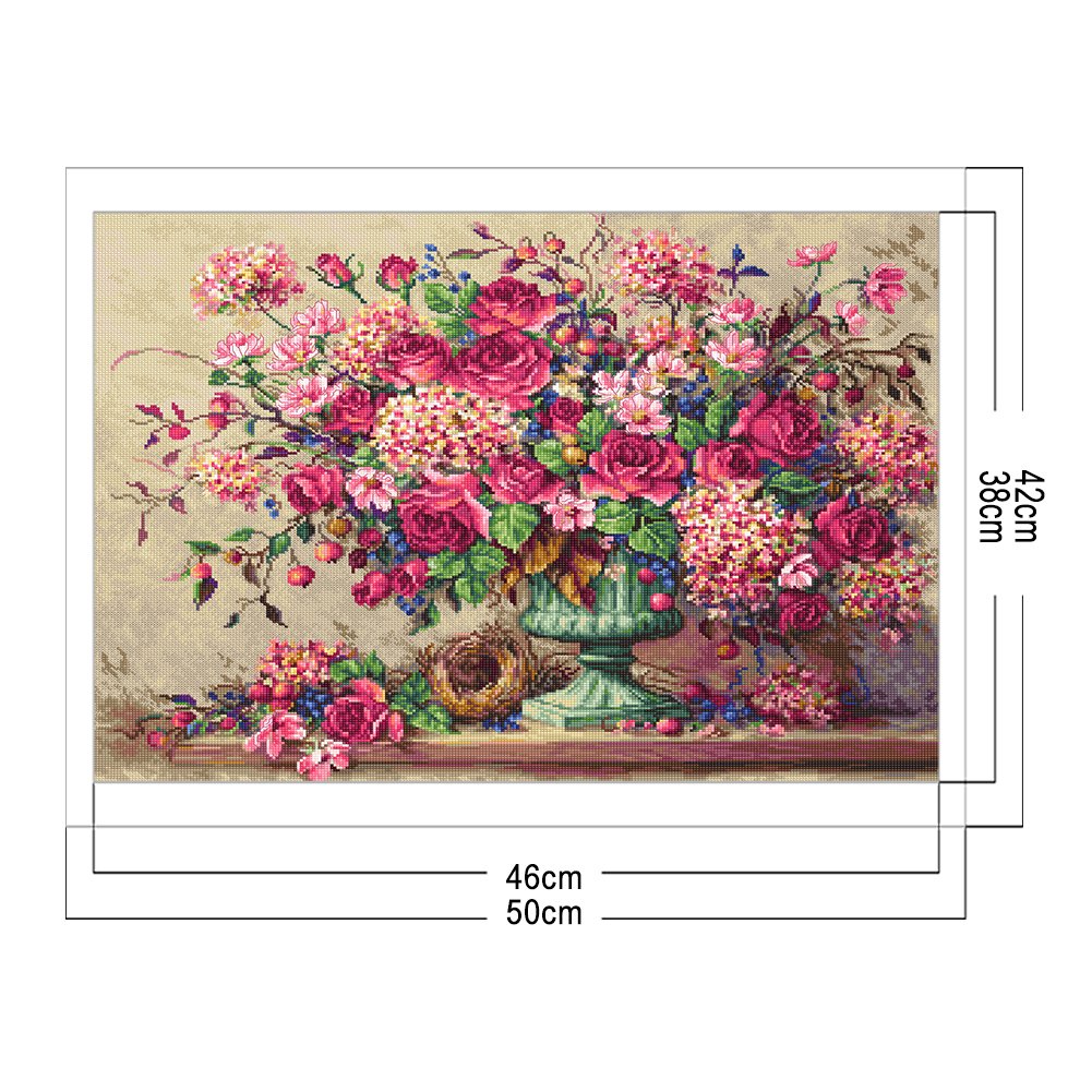 Punto de Cruz Estampado 11ct - Flor Rosa (50*42cm)