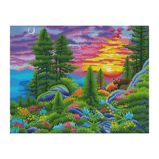 11CT Stamped Cross Stitch Sunset Forest(40*50CM)