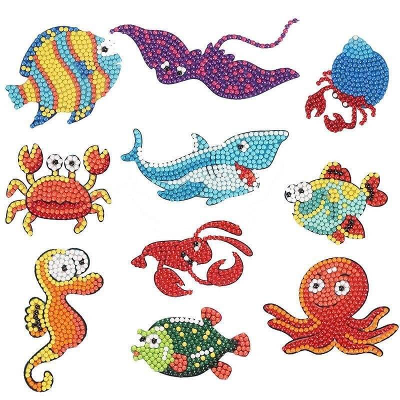 10 pieces sea animals diamond painting stickers kit