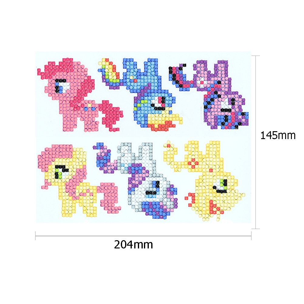 6pcs DIY Round Diamond Painting Pony Cartoon Sticker Art Crafts Kids Gift