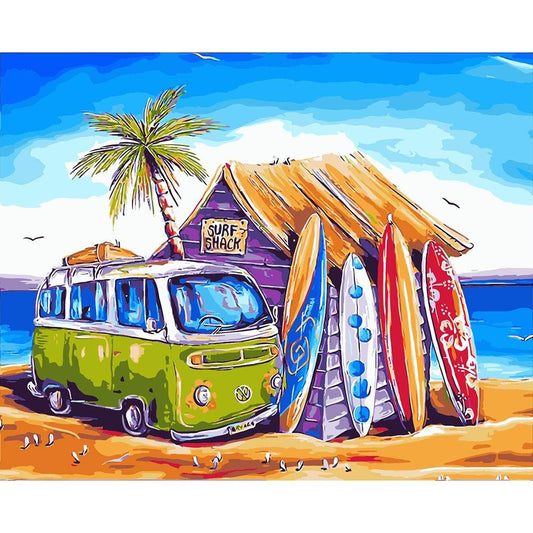 Paint By Number Oil Painting Seaside Vacation Bus (40*50cm)