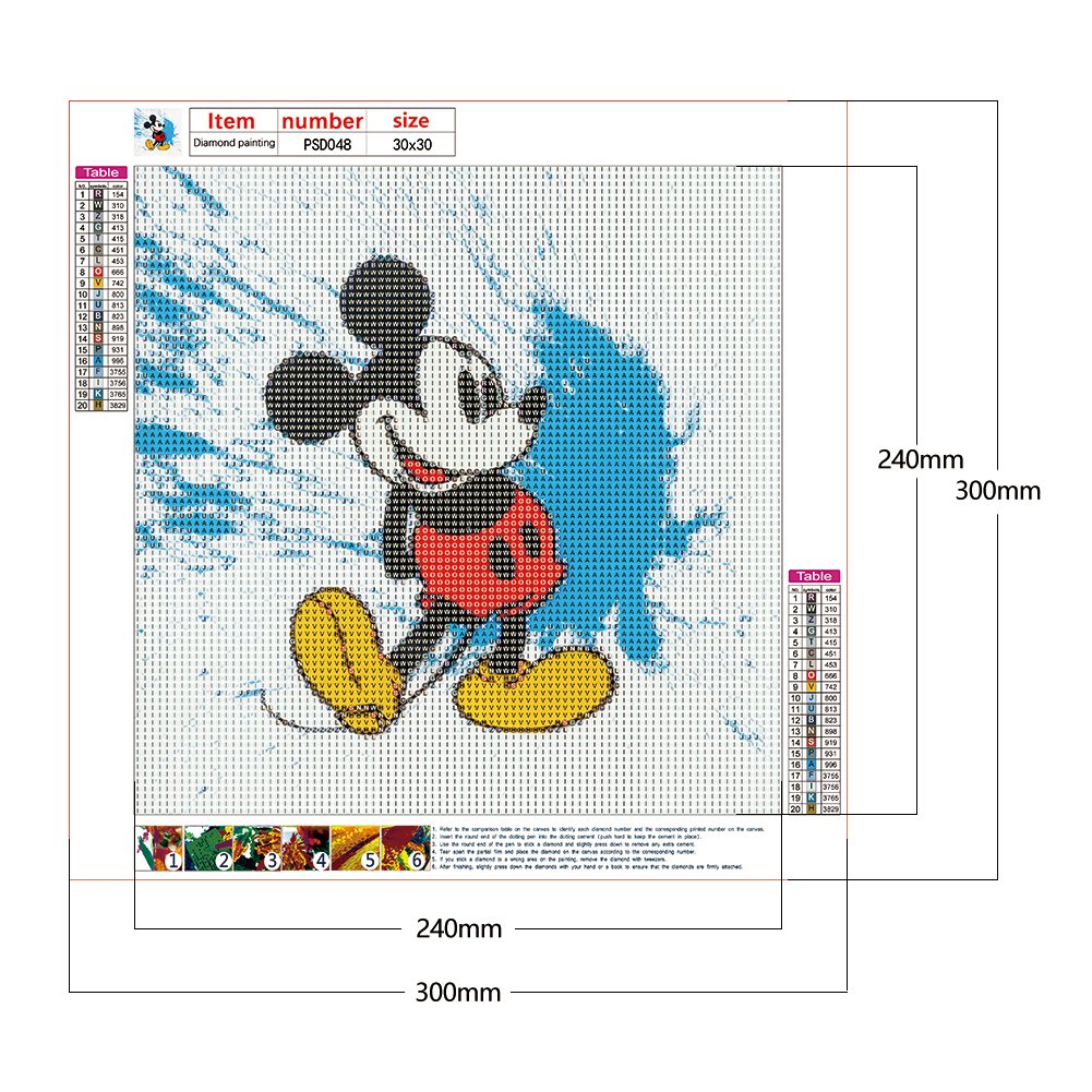 Mickey Mouse 5D Diamond Embroidery On Canvas Size