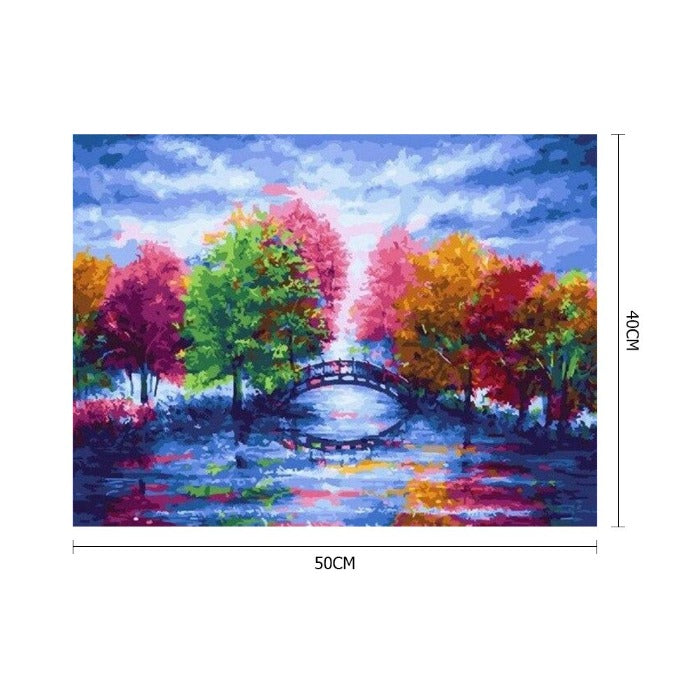 Painting By Numbers Kit DIY Lake Tree Bridge Canvas Oil Art Picture