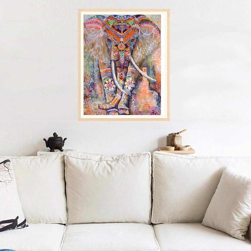 Pintura Diamante - Redondo Completo - Elefante Colorido B